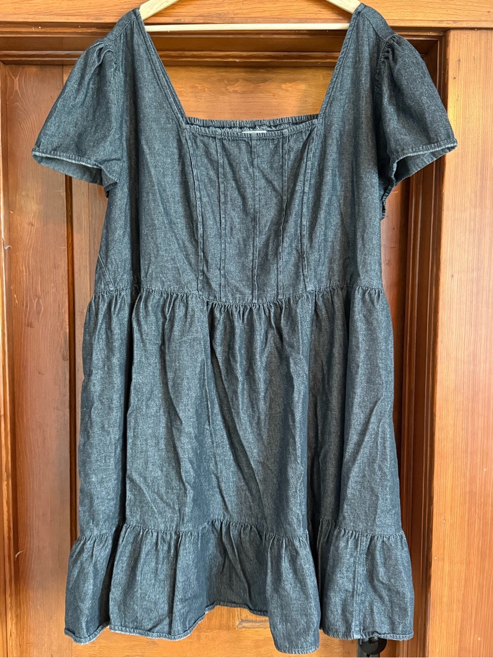 Terra & Sky Charcoal Denim Tiered Square Neck Casual Dress